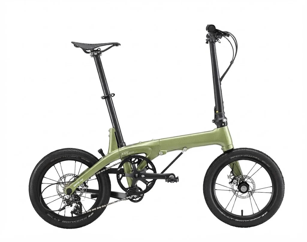 17 lbs Carbon Fiber Folding Bike — Featuring 16-inch wheels, disc brakes, and a Shimano Tiagra drivetrain