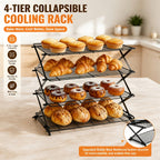 Collapsible Cooling Rack, Metal Wire Baking Tray, Stackable Drying Rack with Adjustable Four-Position Design, Suitable for Grilling While Camping, Ideal for Baking And Cooling And Cakes