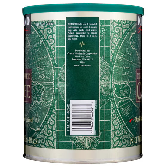 Kirkland Signature Decaffeinated Coffee, Dark Roast, 3 lbs