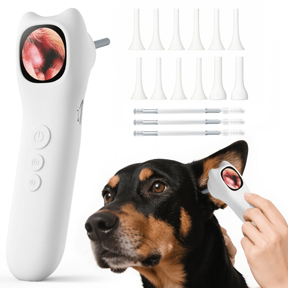 [1080P] 4-In-1 Pet Camera, Smart Detector For Pet Home Use, 1080P HD Ear Camera, See Inside Clearly With 4X Zoom, 12 Extra Inspection Heads Suitable For Checking For Dogs & Cats Ears, Nose, Hair & Mouth, USB Charging, Dog Stuff