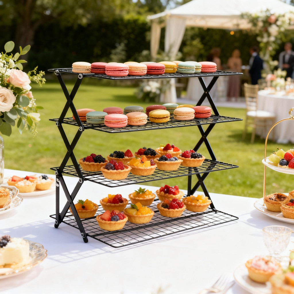 Collapsible Cooling Rack, Metal Wire Baking Tray, Stackable Drying Rack with Adjustable Four-Position Design, Suitable for Grilling While Camping, Ideal for Baking And Cooling And Cakes
