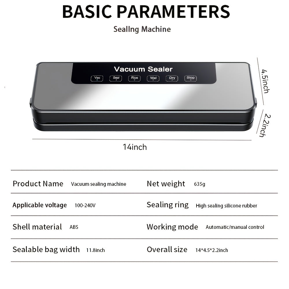 Electric Automatic Vacuum Sealer with 55pcs Pouches, Dry/Wet Dual Mode, Compact Machine, Easy to Disassemble And Clean, Keeping Meat, Vegetables, Fruits, Grains Fresh, Without Battery