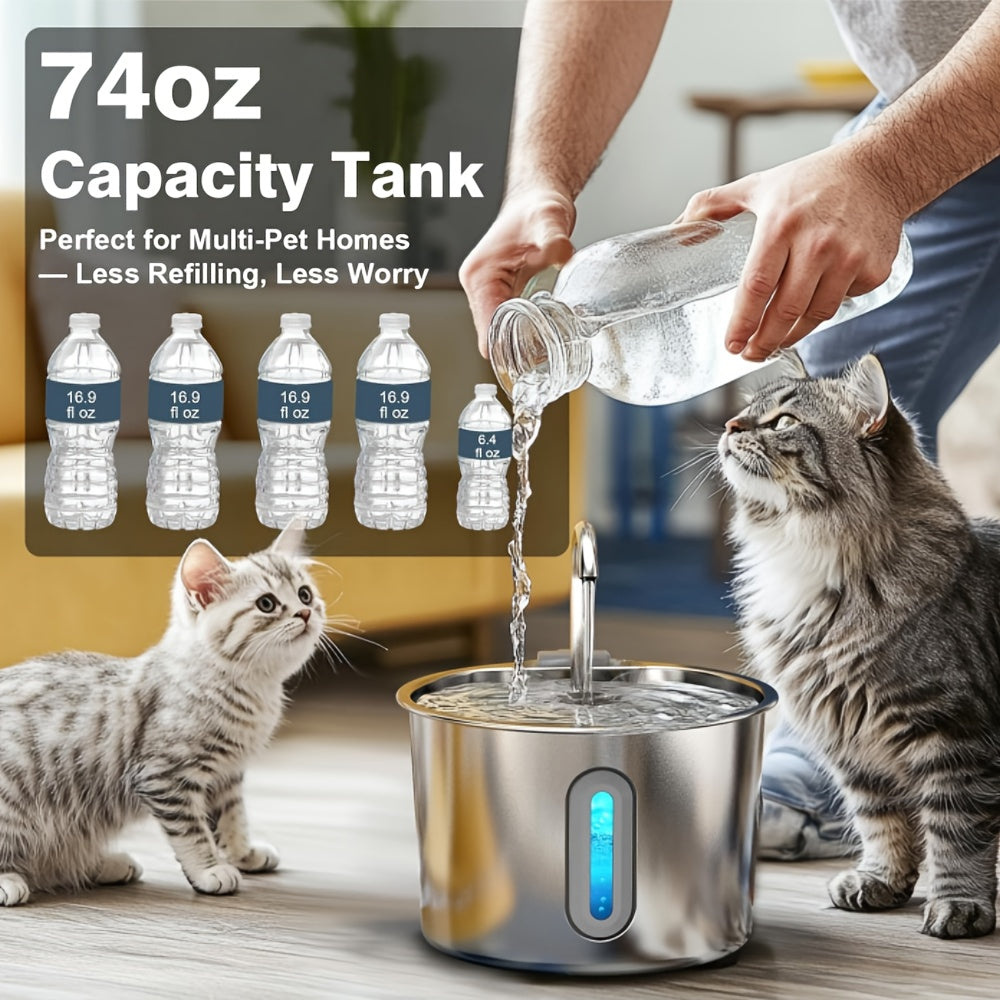 304 Stainless Steel Cat Water Fountain with Silent Pump, Visible Water Level Window, Multi-Filter System, USB-Powered, No Battery Needed, Ideal for Indoor Cats, Cat Water Fountain Indoor, Modern Pet Accessory, Durable Petware