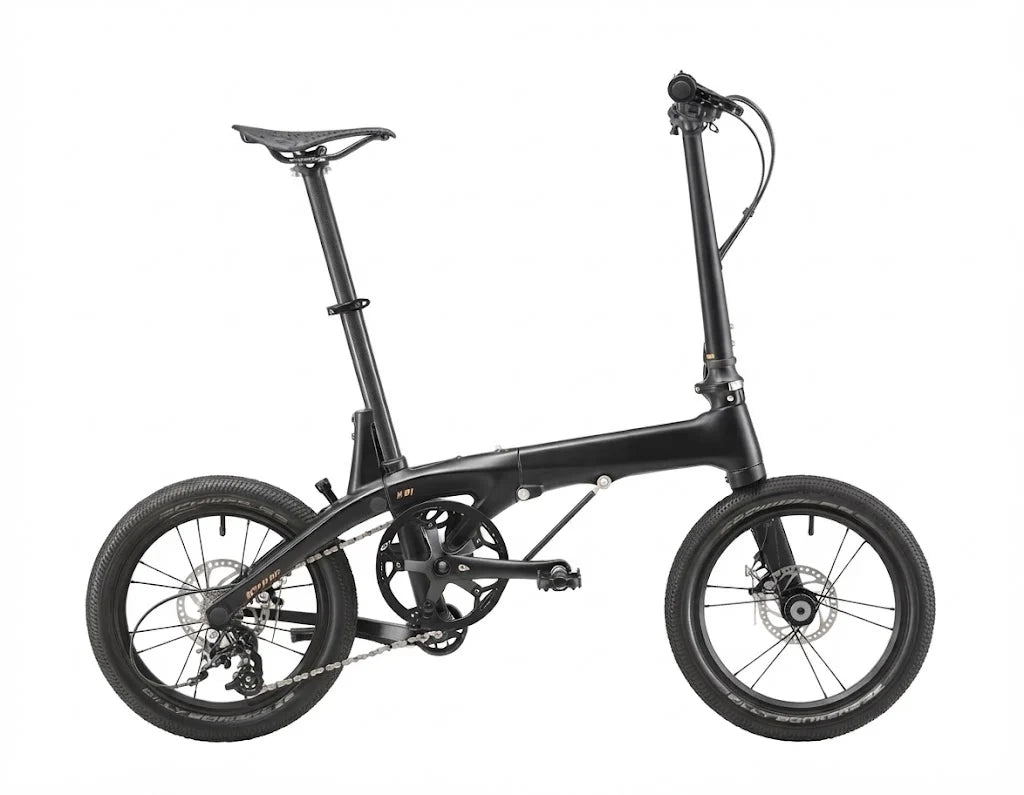 17 lbs Carbon Fiber Folding Bike — Featuring 16-inch wheels, disc brakes, and a Shimano Tiagra drivetrain
