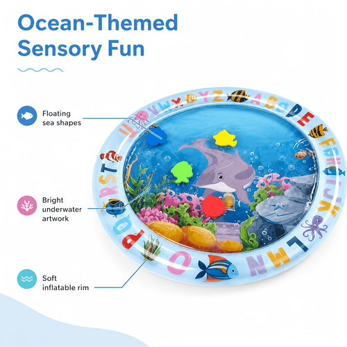 BDTGP Pet Water Play Mat for Cats And Dogs, Inflatable Ocean-Themed Toy with Floating Shapes, Indoor And Shaded Outdoor Activity Mat, Without Battery