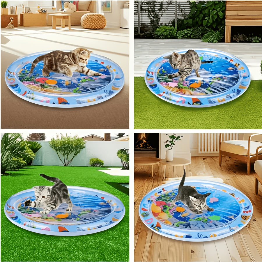BDTGP Pet Water Play Mat for Cats And Dogs, Inflatable Ocean-Themed Toy with Floating Shapes, Indoor And Shaded Outdoor Activity Mat, Without Battery