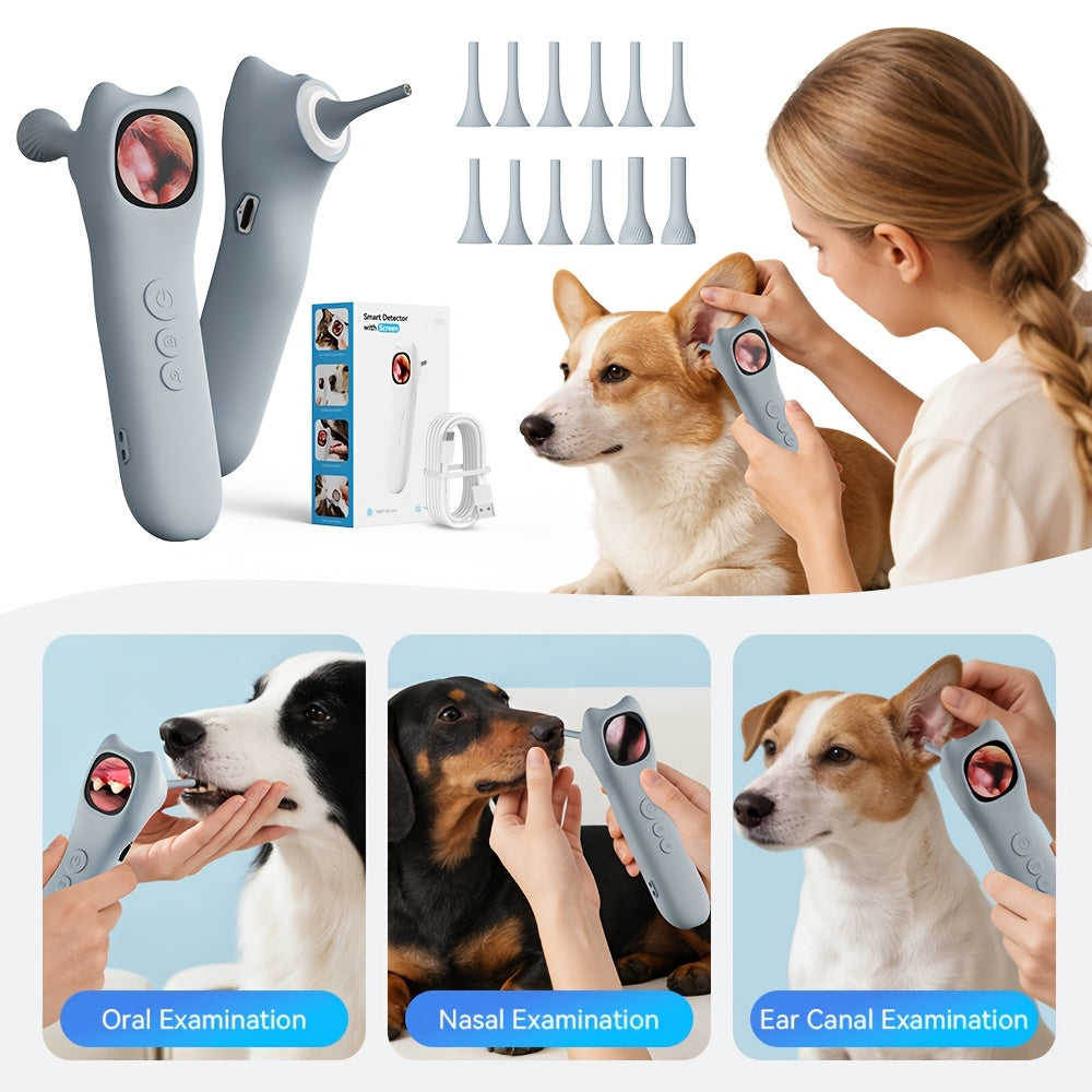[1080P] 4-In-1 Pet Camera, Smart Detector For Pet Home Use, 1080P HD Ear Camera, See Inside Clearly With 4X Zoom, 12 Extra Inspection Heads Suitable For Checking For Dogs & Cats Ears, Nose, Hair & Mouth, USB Charging, Dog Stuff