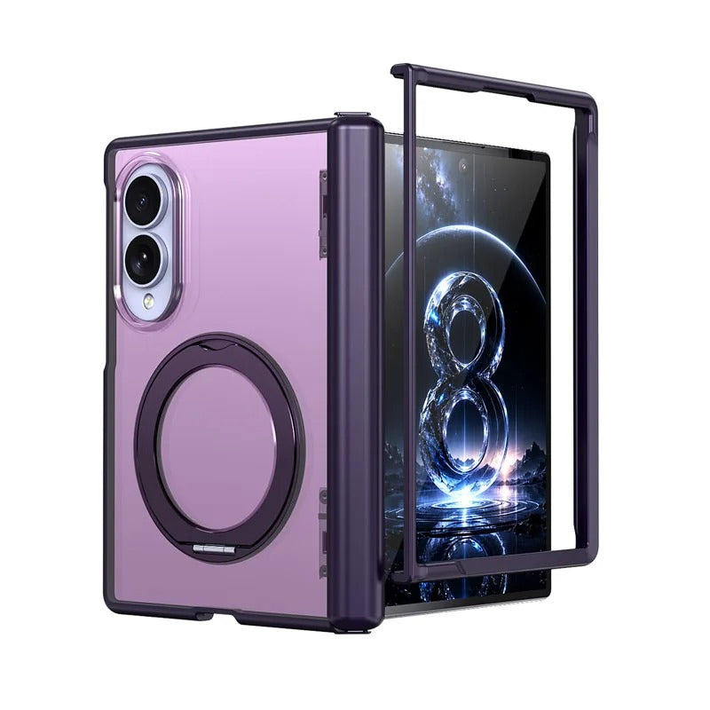 For Samsung Galaxy Z Fold 7 zFold 8 Wide 8Ultra Slim Skin Feel Magnetic Foldable Phone Case 360° Rotating Ring Stand Hinge Cover