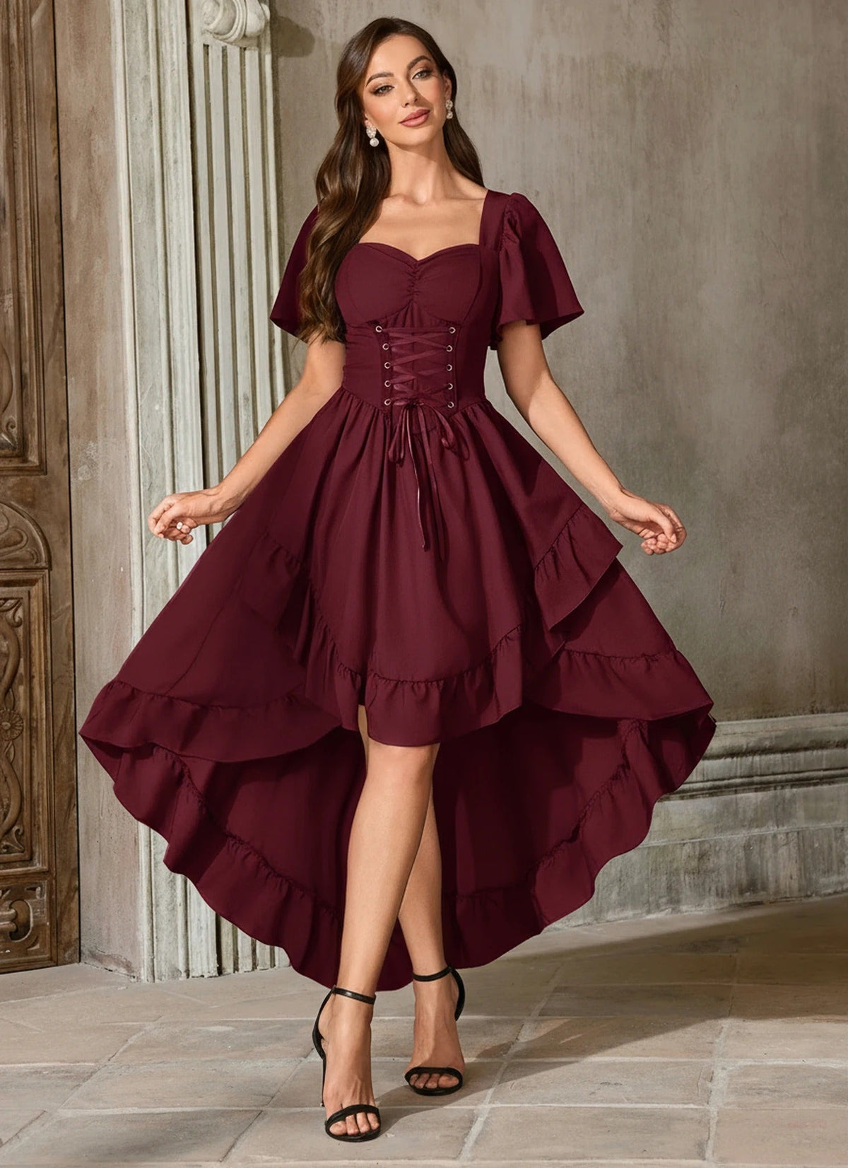 Women Renaissance Dress Cottagecore High Low Fashion Costume Dress