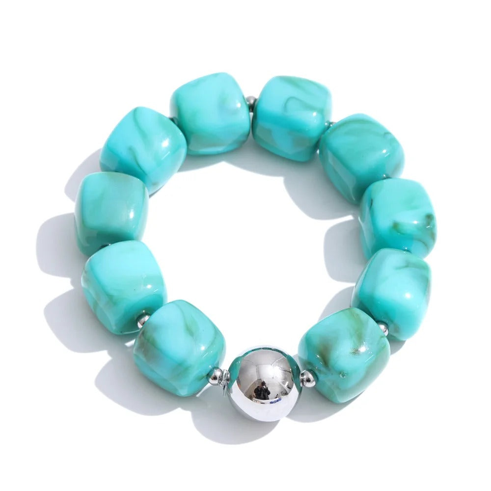 Yhpup Hot Style Handmade Jewelry Acrylic Resin Beads Chain Necklace Bracelet Stainless Steel Spring Summer Statement Accessories