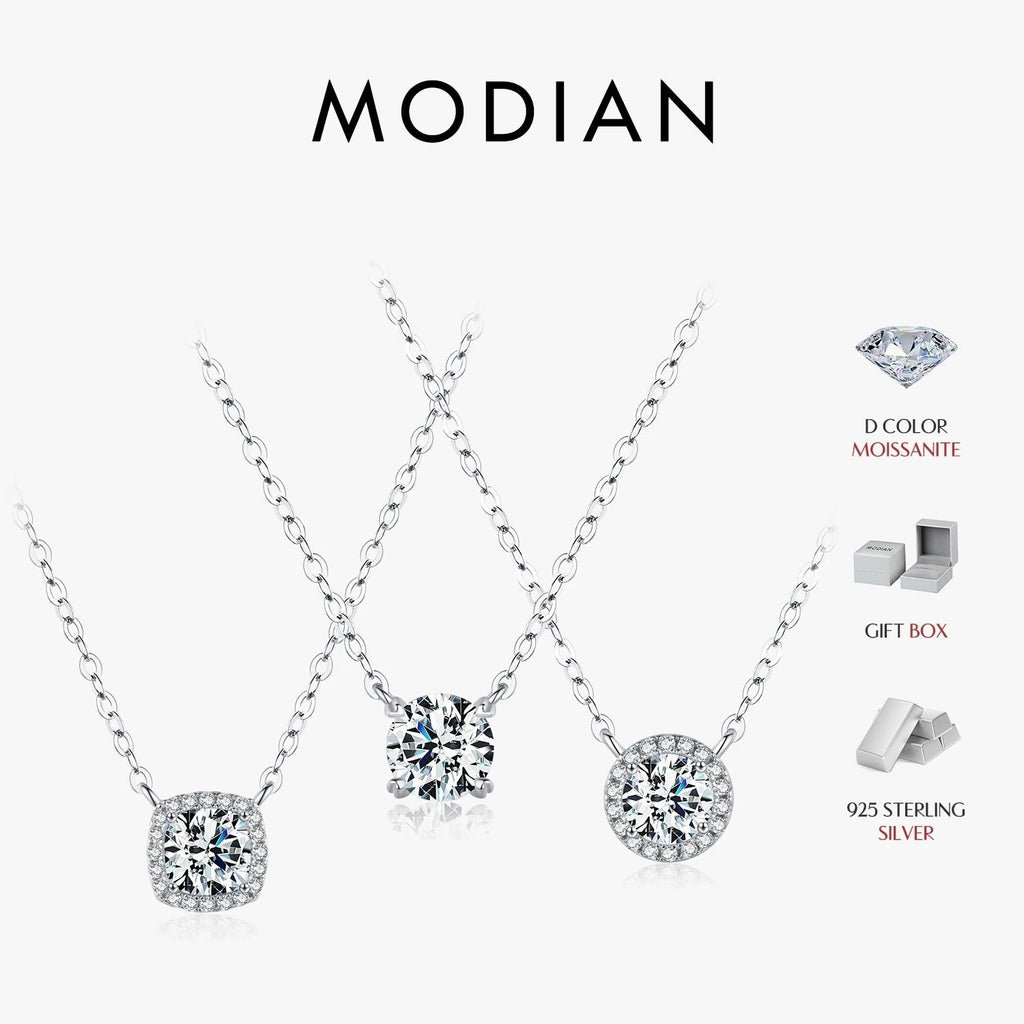 MODIAN Square & Round Halo Moissanite 925 Sterling Silver Pendant Necklace D Color VVS1 Lab Diamond Necklace For Women Jewelry