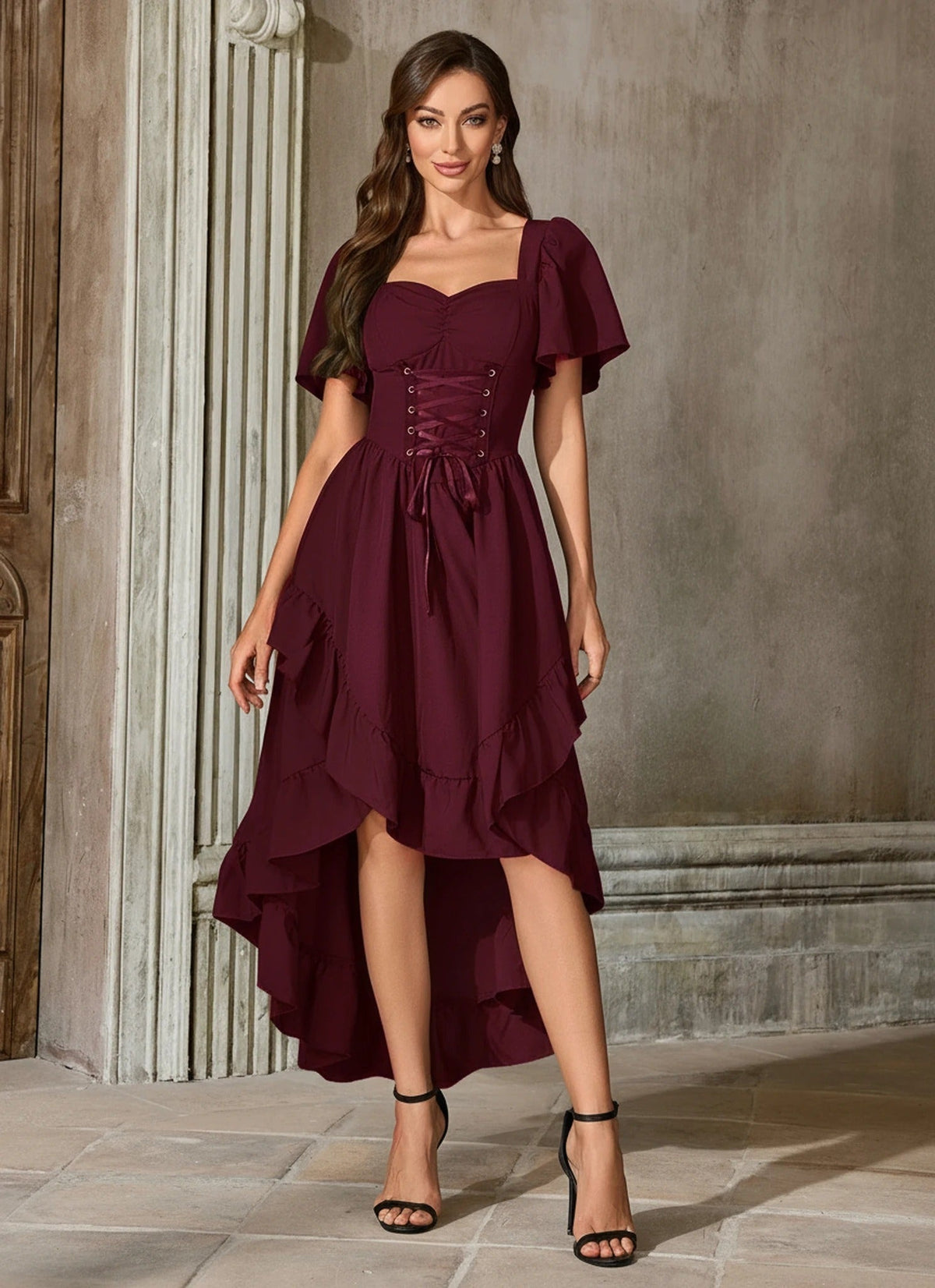 Women Renaissance Dress Cottagecore High Low Fashion Costume Dress