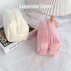 Soft Plush Quilted Cosmetic Bag Portable Zipper Makeup Organizer Cute Travel Toiletry Pouch for Women Girls