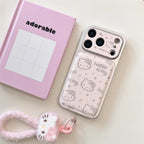 INS Electroplated Leather Hellokitty Phone Case for iPhone 17 Pro 15 14 16 Pro Max Fundas with Plush Pendant Strap Cute Cases