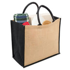 Custom Logo Natural Black Jute Bag Hessian Shopper Tote Bags With Strong Handles