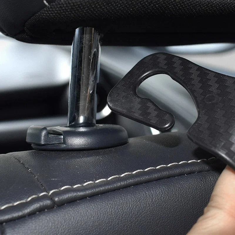 Universal Car Seat Headrest Hanger 4 Pack Carbon Fiber Pattern Back Seat Storage Hook Handbag Clothes Holder Vehicle Interior Pa