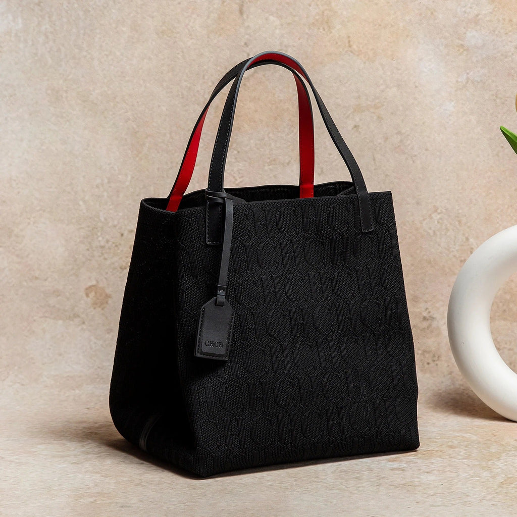 CHCH Tote Bag New Large Capacity Black Simple Knitted Shopping Bag 27*20*28cm