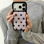 Korean Pink Background Polka Dots Black Border Drip Glue Phone Case For iPhone 17 Back Cover