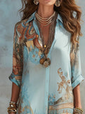 Elegant Shirt Dress for Women Digital Print Turndown Collar Single-breasted Dresses Flowy Casual Boho Summer Clothing