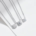 MODIAN Square & Round Halo Moissanite 925 Sterling Silver Pendant Necklace D Color VVS1 Lab Diamond Necklace For Women Jewelry