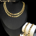Geometric Moon Shaped Bling Cz Charm Link Chain High Polished Shiny Gold Color Metal Bracelet Necklace Fashion Women Jewelry