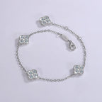 S925 Silver Four Leaf Grass Diamond Bracelet Full D Moissanite Adjustable Chain Wedding Engagement Party Women Birthday Gift