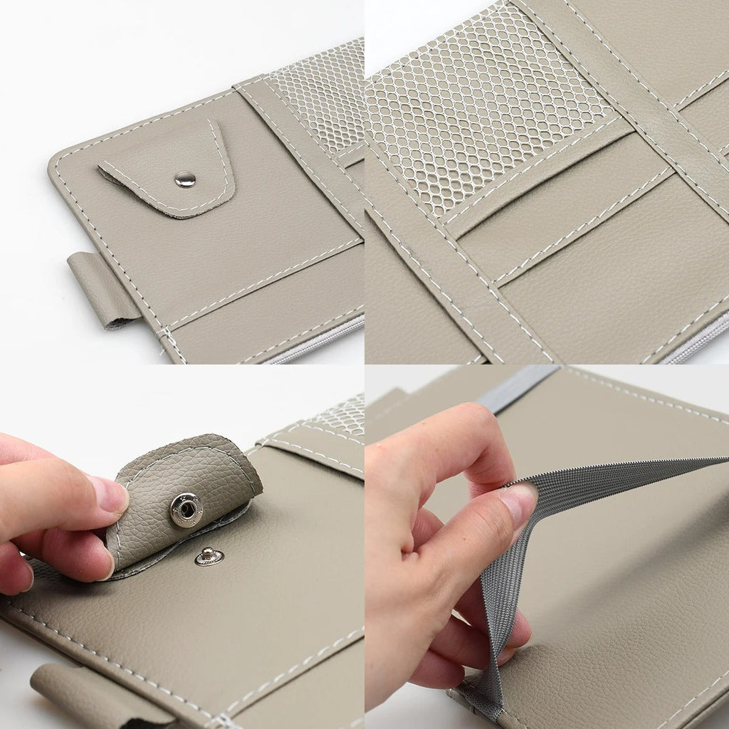 Car Glasses Storage PU Leather Multi-Function Sun Visor Point Organizer Storage Pocket Auto Sunglasses Holder Cards Organizer