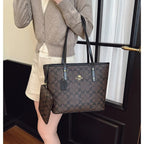 Large Capacity Printed Bucket Tote Bag Zipper Opening Single Shoulder Handbag Simple City Style For Travel Shopping