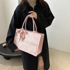 Luxury Elegant Women Tote Bag Embroid Bouquet Pattern PU Leather Tote Bag Letter Scarf Handbag for Commute Shopping