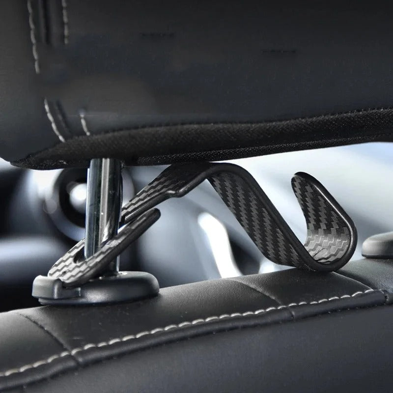 Universal Car Seat Headrest Hanger 4 Pack Carbon Fiber Pattern Back Seat Storage Hook Handbag Clothes Holder Vehicle Interior Pa