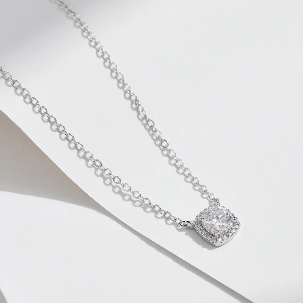 MODIAN Square & Round Halo Moissanite 925 Sterling Silver Pendant Necklace D Color VVS1 Lab Diamond Necklace For Women Jewelry
