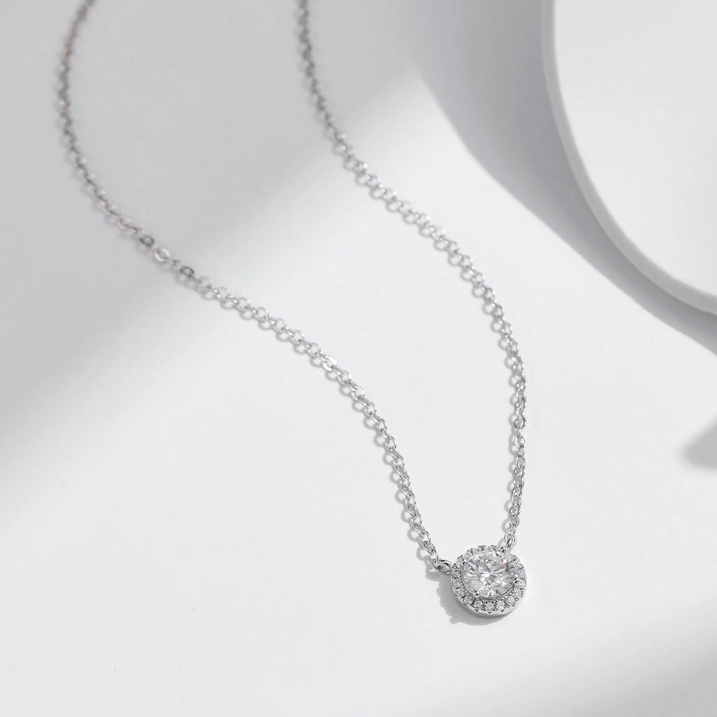MODIAN Square & Round Halo Moissanite 925 Sterling Silver Pendant Necklace D Color VVS1 Lab Diamond Necklace For Women Jewelry