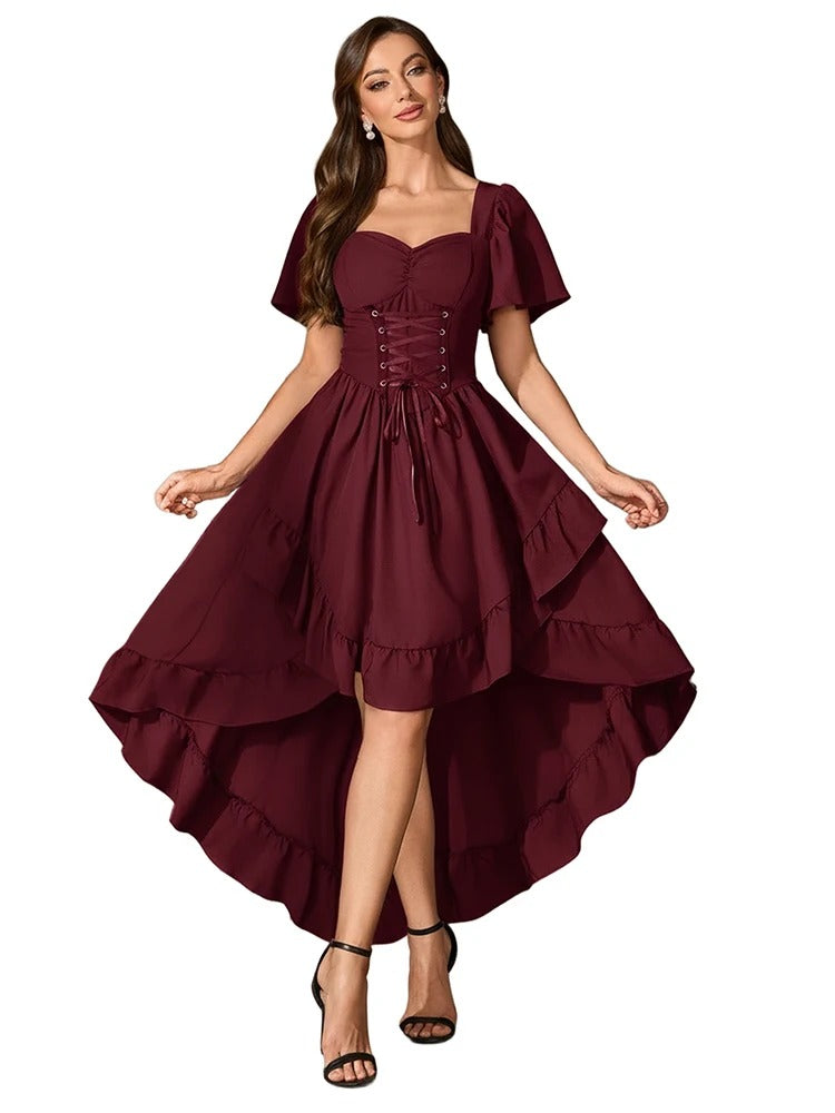 Women Renaissance Dress Cottagecore High Low Fashion Costume Dress