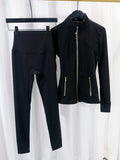 Gold zipper jacket and yoga pants set, sportswear, quick-dry and breathable, slimming and lightweight, tight-fitting