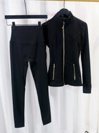 Gold zipper jacket and yoga pants set, sportswear, quick-dry and breathable, slimming and lightweight, tight-fitting