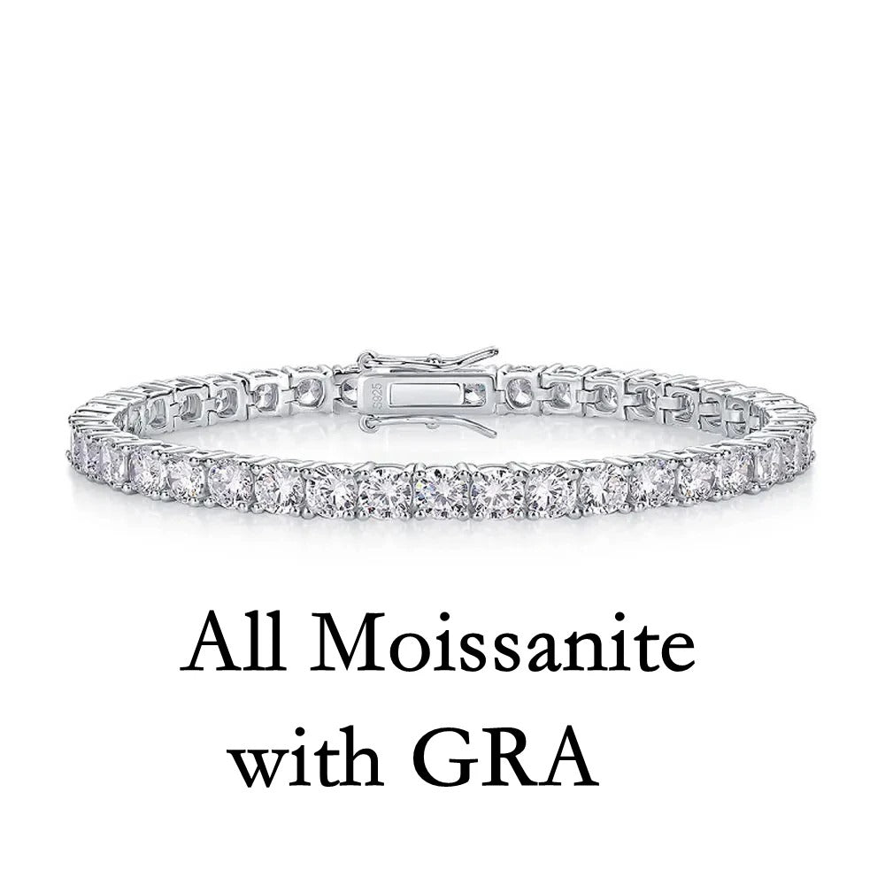 Junsun 3mm to 6.5mm D Color VVS1 Moissanite Tennis Bracelet for Women Men S925 Sterling Silver Fine Jewelry for Wife Husband