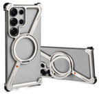 Oatsbasf Metal Frameless Phone Case for Samsung Galaxy S25 S24 Ultra with Stand 360° Rotation Magsafe Bumper Protective Cover