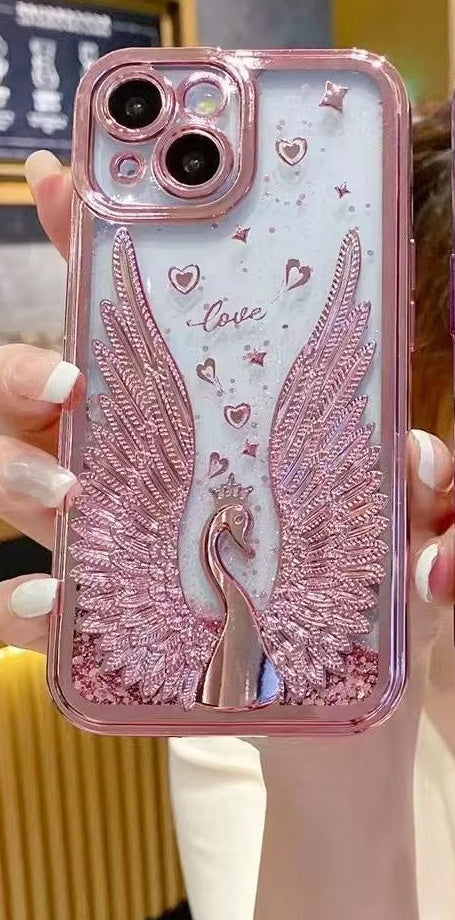 3D Swan Wings Love Phone Case – Glitter Rhinestone Protective Case